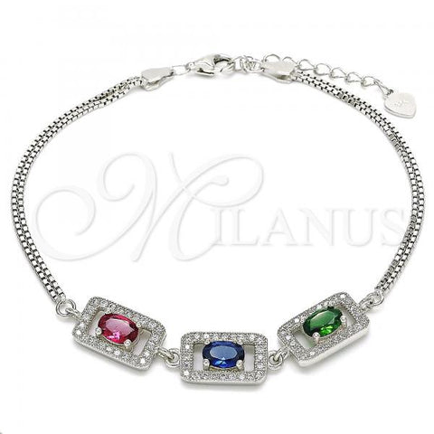 Sterling Silver Fancy Bracelet, with Multicolor Cubic Zirconia and White Micro Pave, Polished, Rhodium Finish, 03.286.0013.4.07