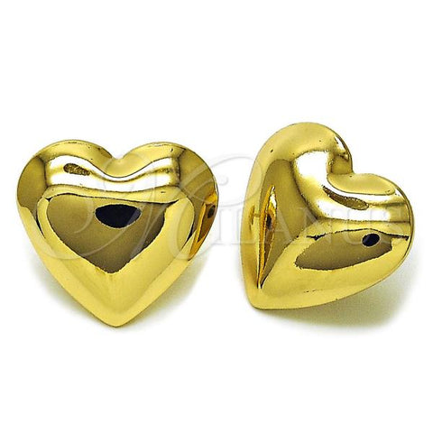 Oro Laminado Stud Earring, Gold Filled Style Heart and Hollow Design, Polished, Golden Finish, 02.411.0037