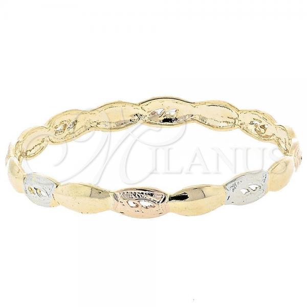 Oro Laminado Individual Bangle, Gold Filled Style Diamond Cutting Finish, Tricolor, 5.231.006 (07 MM Thickness, Size 5 - 2.50 Diameter)