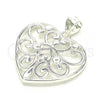 Sterling Silver Fancy Pendant, Heart Design, Polished,, 05.398.0040