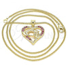 Oro Laminado Pendant Necklace, Gold Filled Style Heart and Hand Design, with Ruby Micro Pave, Polished, Golden Finish, 04.156.0337.1.20