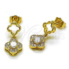 Oro Laminado Stud Earring, Gold Filled Style Four-leaf Clover Design, with White Cubic Zirconia, Polished, Golden Finish, 02.283.0241