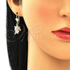 Oro Laminado Dangle Earring, Gold Filled Style Butterfly Design, with White Crystal, Polished, Golden Finish, 02.351.0064