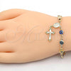 Oro Laminado Bracelet Rosary, Gold Filled Style Guadalupe and Crucifix Design, Multicolor Resin Finish, Golden Finish, 09.63.0107.1.08