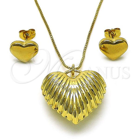 Oro Laminado Earring and Pendant Adult Set, Gold Filled Style Heart and Hollow Design, Polished, Golden Finish, 10.417.0014