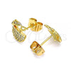 Oro Laminado Stud Earring, Gold Filled Style with White Micro Pave, Polished, Golden Finish, 02.310.0032