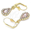 Oro Laminado Dangle Earring, Gold Filled Style Teardrop Design, with Rose and White Crystal, Polished, Golden Finish, 02.122.0116.2