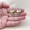 Oro Laminado Stud Earring, Gold Filled Style Heart Design, with White Cubic Zirconia, Polished, Golden Finish, 02.196.0188