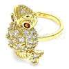 Oro Laminado Multi Stone Ring, Gold Filled Style Owl Design, with White and Garnet Cubic Zirconia, Polished, Golden Finish, 01.210.0091.2.08 (Size 8)
