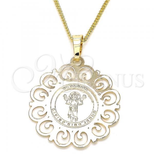 Oro Laminado Pendant Necklace, Gold Filled Style Divino Niño Design, Polished, Golden Finish, 04.106.0061.1.20