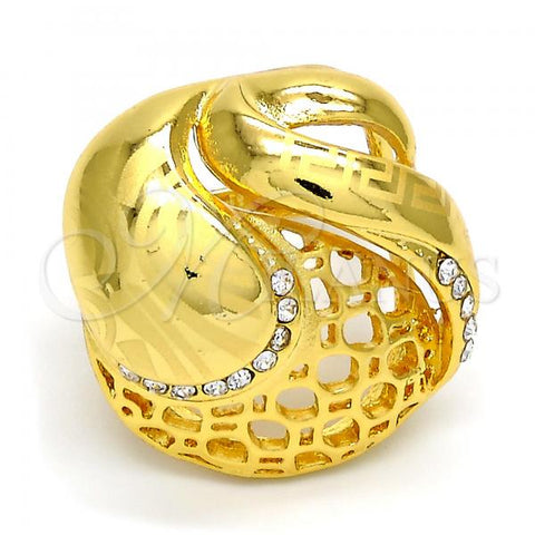 Oro Laminado Multi Stone Ring, Gold Filled Style Greek Key Design, with White Crystal, Polished, Golden Finish, 01.241.0029.09 (Size 9)
