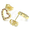 Oro Laminado Stud Earring, Gold Filled Style Heart Design, with Garnet and White Micro Pave, Polished, Golden Finish, 02.156.0494.1