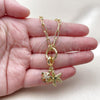 Oro Laminado Fancy Necklace, Gold Filled Style Turtle and Star Design, with White Micro Pave, Polished, Golden Finish, 04.341.0243.20