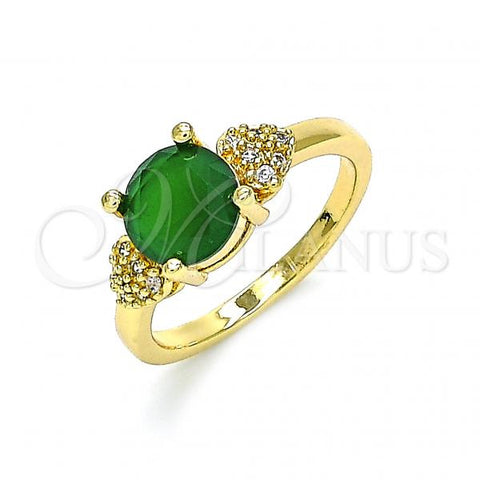 Oro Laminado Multi Stone Ring, Gold Filled Style Heart Design, with Green and White Cubic Zirconia, Polished, Golden Finish, 01.284.0049.1.06