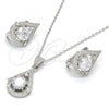Sterling Silver Earring and Pendant Adult Set, Teardrop Design, with White Cubic Zirconia, Polished, Rhodium Finish, 10.175.0051
