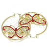 Oro Laminado Large Hoop, Gold Filled Style Butterfly Design, with Garnet Crystal, Diamond Cutting Finish, Golden Finish, 02.380.0011.50