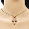 Oro Laminado Religious Pendant, Gold Filled Style Cross Design, with White Cubic Zirconia, Polished, Golden Finish, 05.342.0184.2