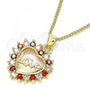 Oro Laminado Pendant Necklace, Gold Filled Style Heart and Love Design, with Garnet and White Cubic Zirconia, Polished, Golden Finish, 04.156.0047.1.20