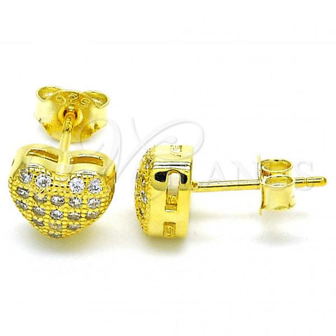 Sterling Silver Stud Earring, Heart Design, with White Micro Pave, Polished, Golden Finish, 02.336.0104.2