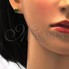Stainless Steel Stud Earring, Heart Design, with Green Cubic Zirconia, Polished, Golden Finish, 02.271.0009.2