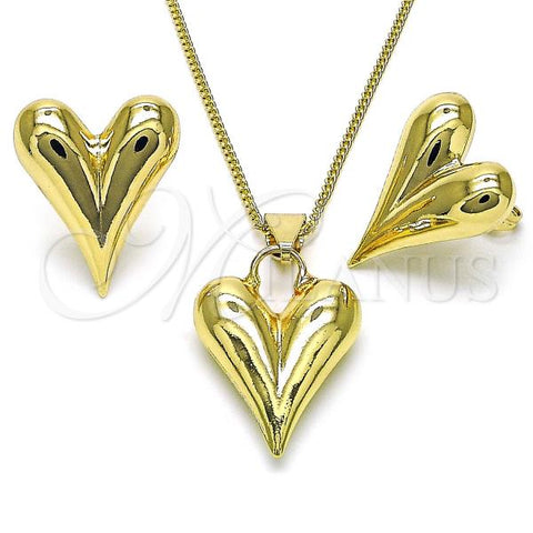 Oro Laminado Earring and Pendant Adult Set, Gold Filled Style Heart and Hollow Design, Polished, Golden Finish, 10.163.0014