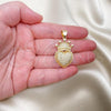 Oro Laminado Fancy Pendant, Gold Filled Style Crown and Heart Design, with White Micro Pave, Polished, Golden Finish, 05.342.0126