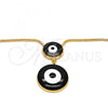 Oro Laminado Pendant Necklace, Gold Filled Style Evil Eye and Box Design, Black Enamel Finish, Golden Finish, 04.60.0007.1.18