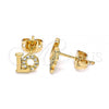 Oro Laminado Stud Earring, Gold Filled Style Love Design, with White Micro Pave, Polished, Golden Finish, 02.213.0266