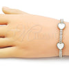 Oro Laminado Fancy Bracelet, Gold Filled Style Heart and Baguette Design, with White Cubic Zirconia and Ivory Mother of Pearl, Polished, Golden Finish, 03.283.0414.07