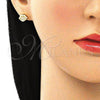 Oro Laminado Stud Earring, Gold Filled Style Lips Design, with White Micro Pave, Polished, Golden Finish, 02.344.0105