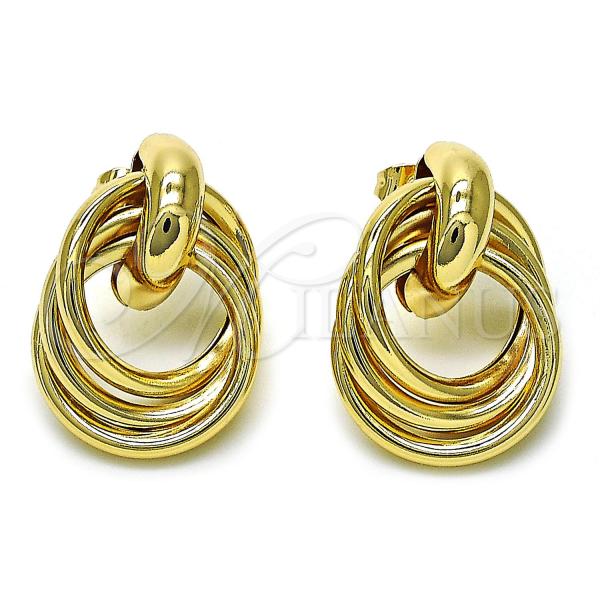 Oro Laminado Stud Earring, Gold Filled Style Hollow Design, Polished, Golden Finish, 02.196.0119