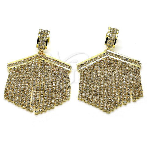 Oro Laminado Long Earring, Gold Filled Style with White Crystal, Polished, Golden Finish, 02.268.0111
