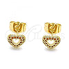 Oro Laminado Stud Earring, Gold Filled Style Heart Design, with Garnet Micro Pave, Polished, Golden Finish, 02.156.0623.1