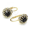 Oro Laminado Leverback Earring, Gold Filled Style Flower Design, with Dark Amethyst and White Cubic Zirconia, Golden Finish, 5.125.007.1