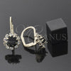Oro Laminado Leverback Earring, Gold Filled Style Flower Design, with Black and White Cubic Zirconia, Polished, Golden Finish, 5.125.005
