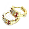 Oro Laminado Huggie Hoop, Gold Filled Style with Garnet and White Cubic Zirconia, Polished, Golden Finish, 02.237.0033.15
