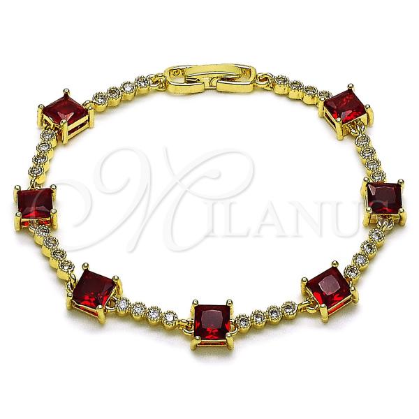 Oro Laminado Fancy Bracelet, Gold Filled Style with Garnet and White Cubic Zirconia, Polished, Golden Finish, 03.283.0311.4.07