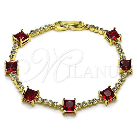 Oro Laminado Fancy Bracelet, Gold Filled Style with Garnet and White Cubic Zirconia, Polished, Golden Finish, 03.283.0311.4.07