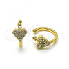 Oro Laminado Earcuff Earring, Gold Filled Style with White Micro Pave, Polished, Golden Finish, 02.210.0691