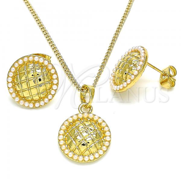 Oro Laminado Earring and Pendant Adult Set, Gold Filled Style with Ivory Pearl, Polished, Golden Finish, 10.379.0021