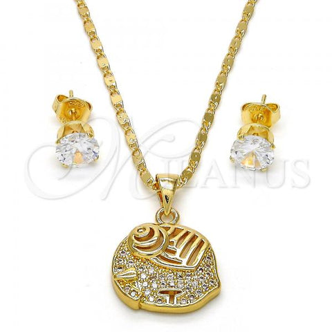 Oro Laminado Earring and Pendant Adult Set, Gold Filled Style Elephant Design, with White Micro Pave, Polished, Golden Finish, 10.233.0013