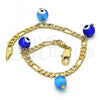 Oro Laminado Charm Bracelet, Gold Filled Style Evil Eye Design, Blue Polished, Golden Finish, 03.63.2070.1.08