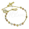 Oro Laminado Charm Bracelet, Gold Filled Style San Judas and Crucifix Design, Diamond Cutting Finish, Tricolor, 03.253.0090.08