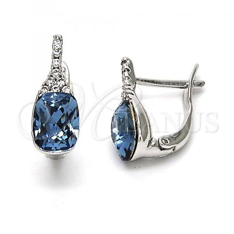 Rhodium Plated Huggie Hoop, with White and Denin Blue Swarovski Crystals, Polished, Rhodium Finish, 02.26.0054