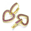 Oro Laminado Huggie Hoop, Gold Filled Style Heart Design, with Ruby Micro Pave, Polished, Golden Finish, 02.210.0449.1.15