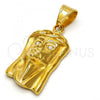 Stainless Steel Religious Pendant, Jesus Design, with White Crystal, Polished, Golden Finish, 05.259.0002