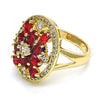 Oro Laminado Baby Ring, Gold Filled Style Flower Design, with Garnet and White Cubic Zirconia, Polished, Golden Finish, 01.266.0025.2.09 (Size 9)