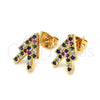 Oro Laminado Stud Earring, Gold Filled Style with Multicolor Micro Pave, Polished, Golden Finish, 02.213.0145