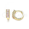 Oro Laminado Huggie Hoop, Gold Filled Style with Pink Cubic Zirconia, Polished, Golden Finish, 02.210.0656.2.12