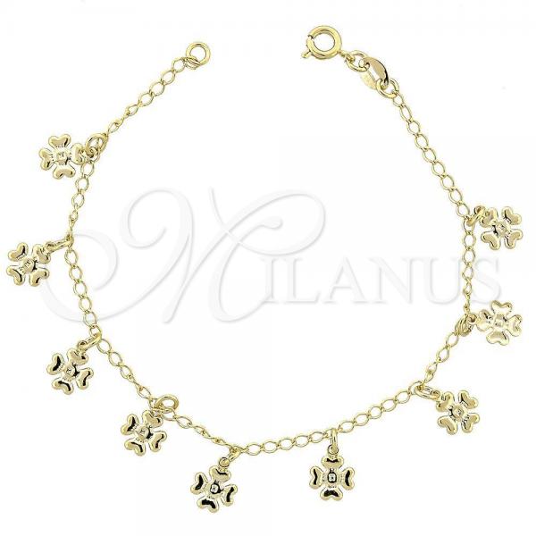 Oro Laminado Charm Bracelet, Gold Filled Style Flower Design, Diamond Cutting Finish, Golden Finish, 03.09.0038.07